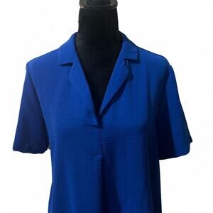 Hilary Radley Navy Collared V-Neck Top | Size S | NWOT
